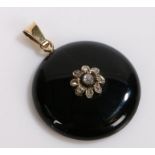 Victorian diamond and agate pendant, the central diamond and diamond set petals raised on the