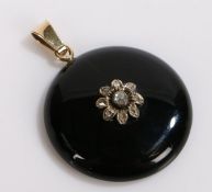 Victorian diamond and agate pendant, the central diamond and diamond set petals raised on the