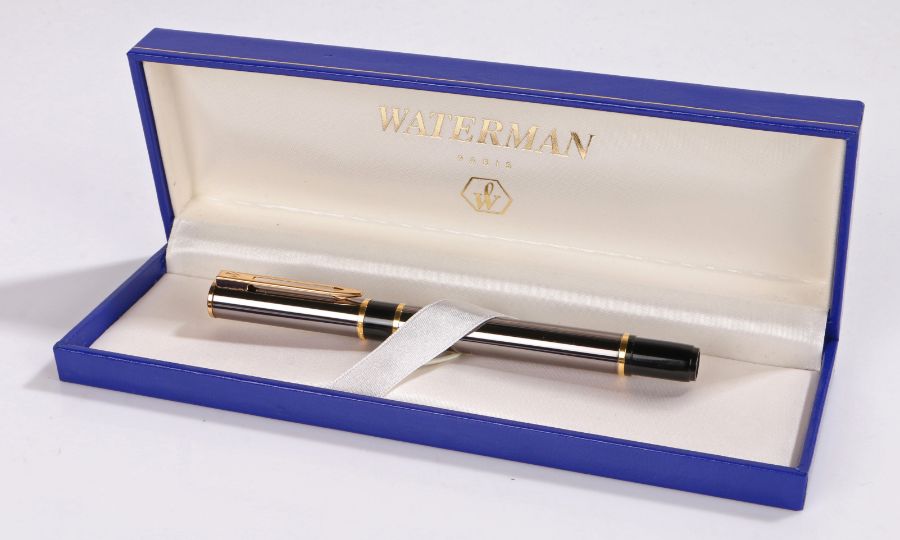 Waterman fountain pen, the metal pen with gold plated collars, boxed