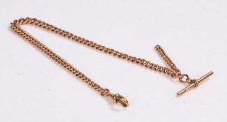 9 carat gold pocket watch chain, with T bar and graduated links, 36cm long, 32.7g