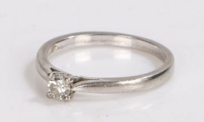 Platinum and diamond solitaire ring, the round cut diamond at approximately 0.20 carat, 3.6 grams,