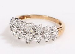 9 carat gold diamond set ring, with a white metal head set with diamonds to illusion settings, 2.8