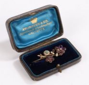 19th Century multi stone set flower brooch, set with amethyst, pearl, garnet and turquoise, 36mm