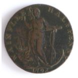 British Token, copper halfpenny, 1794, Lincolnshire, WAINFLEET HALFPENNY 1793, with depiction of