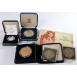 Coins, to include 90th Birthday Silver Proof Crown, a 1990 Silver Proof Five Pence, two cased
