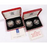 Royal Mint, two cased 1990 Silver proof Five Pence Two-Coin set Five Pence pieces, (2)