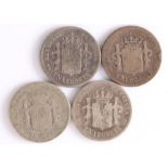 Spain, Una Peseta, 1883, 1889, 1893, 1905, (4)