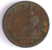 British Token, copper penny, 1812, Bristol, ONE PENNY TOKEN 1812, with depiction of Lady Justice,