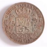 Belgium, Leopold II 5 Francs, 1873