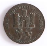 British 18th Century Token, May Norwich Flourish, Norfolk and Norwich Halfpenny 1792