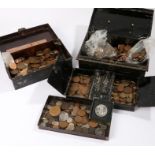 Collection of coins, housed within two tins, to include Tokens, various dates and denominations, (