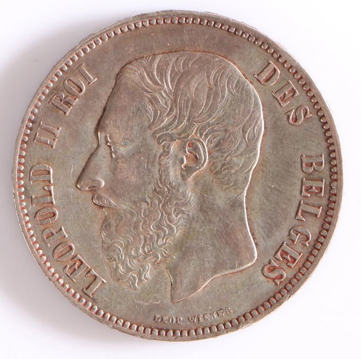 Belgium, Leopold II 5 Francs, 1873 - Image 2 of 2