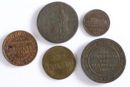 Tokens, to include Exhibition Palace London 1851 Richard Cockerill Coffee Dealer, Basil Burchell