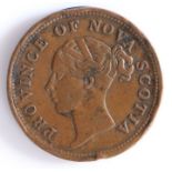 Canadian Token, copper penny, PROVINCE OF NOVA SCOTIA, with central profile bust of Victoria, the