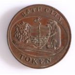 British 18th Century Token, Cross Bath Pump House, Bath City Token