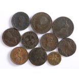 Coins and tokens, to include George III one Penny Tokens, Halfpenny Tokens, Hong Kong one Cent 1877,