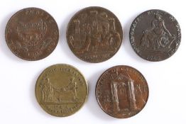 Tokens, to include Antwerpe Exposition 1885, Remains Cathedral Coventry 1797, Chesham Half Penny,