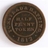 British Token, copper halfpenny, 1812, TUNSTEAD & HAPPING 1812 HALF PENNY TOKEN, the reverse PAYABLE