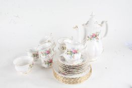 Royal Albert "Moss Rose" tea service to include cups, saucers and a Tea pot (Qty)