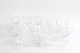 Collection of crystal cut glass table glass ware, to include hock glasses, tumblers, jug, preserve