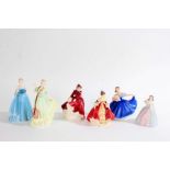 Collection of six Coalport and Royal Doulton figurines, to include Debutantes Nina, Southern Belle