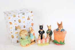 Five Beatrix Potter Peter Rabbit figures, by Royal Doulton, Royal Albert, Border Fine Arts, and