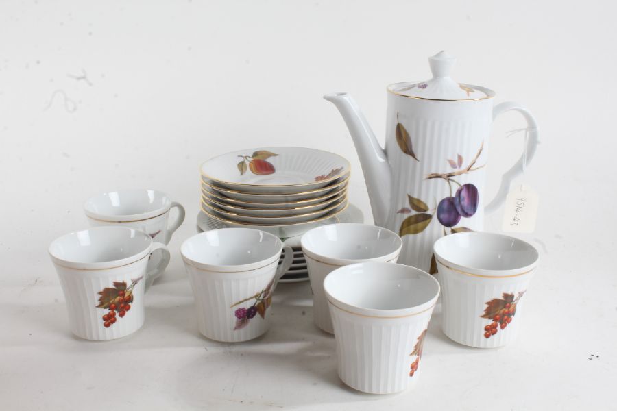 Royal Worcester coffee service, decorated with various fruit, consisting of a coffee pot, six