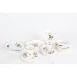 Royal Worcester set of four dishes, pair of Wedgwood Hathaway Rose candlesticks, dish and a vase,