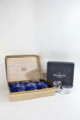 Set of six Stuart crystal glass tumblers, boxed, and a Waterford crystal glass sugar bowl and