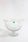 Large Edinburgh crystal glass punch bowl, the flared bowl with hatched decoration, raised on bulbous