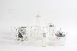 Cut glass decanter, set of six 'Irish Coffee' glasses, Wade teapot, two scent bottles, cut glass