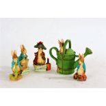 Five Beatrix Potter Peter Rabbit figures, to include Peter Rabbit with Watering Can Trinket Box