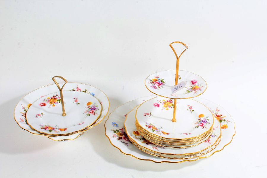 Collection of Royal Crown Derby decorative plates, to include a two tiered stand, tazza, serving
