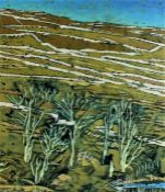 Krys Leach, 'Stone Walls and Winter Trees, oil on canvas on hessian mount, housed within a burnt