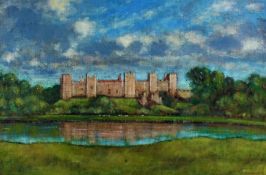 David Baxter (20th Century British), Framlingham castle and mere, signed oil on canvas, housed in