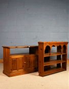 Pine sideboard, the rectangular top above open space and two hinged doors, besides two further