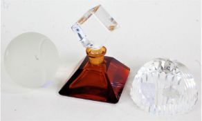 Art Deco style amber glass scent bottle, together with a Stuart crystal glass 'Concrode'