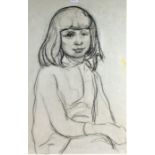 Unknown Ukrainian artist, portrait of a young girl, charcoal, housed in a black glazed frame, the
