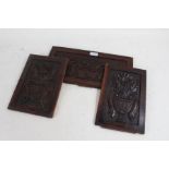 Three Art Nouveau period carved wooden panels, each carved in relief with urns of flowers, 2 x