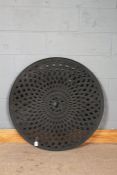 Large cast metal lazy susan, with latticed top, 92cm diameter