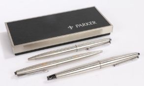 Parker, to include a stainless steel fountain pen and two ball point pens, also together with a