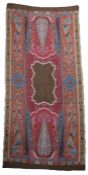 Large Paisley throw, in blues and reds, approx. 225cm long x 100cm wide