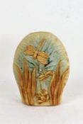 Bernard Rooke pottery vase, decorated with dragonflies, and frogs amongst reeds (some damage),