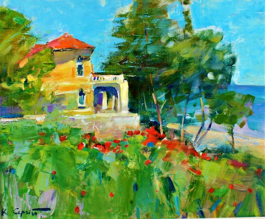 Sergey Kovalenko (1980 Ukraine), villa by the sea, signed oil on canvas laid to board, housed in a