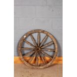 Wooden spindled cart wheel, 74cm diameter