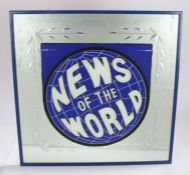 News of the World advertising sign, now applied to a mirror, housed in a blue frame, AF, 63cm x