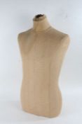 Tailors dummy torso, covered in hessian style fabric, 82cm tall
