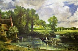 Tom Flanagan (20th Century British), the hay wain, after Constable, signed oil on board, housed in a