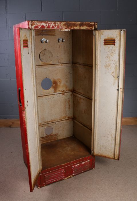20th Century industrial steel cabinet, painted in red, the pair of vented hinged doors enclosing - Image 2 of 2