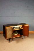 Mid 20th Century Pye stereo cabinet, two hinged doors enclosing a radio and turntable, 122cm wide